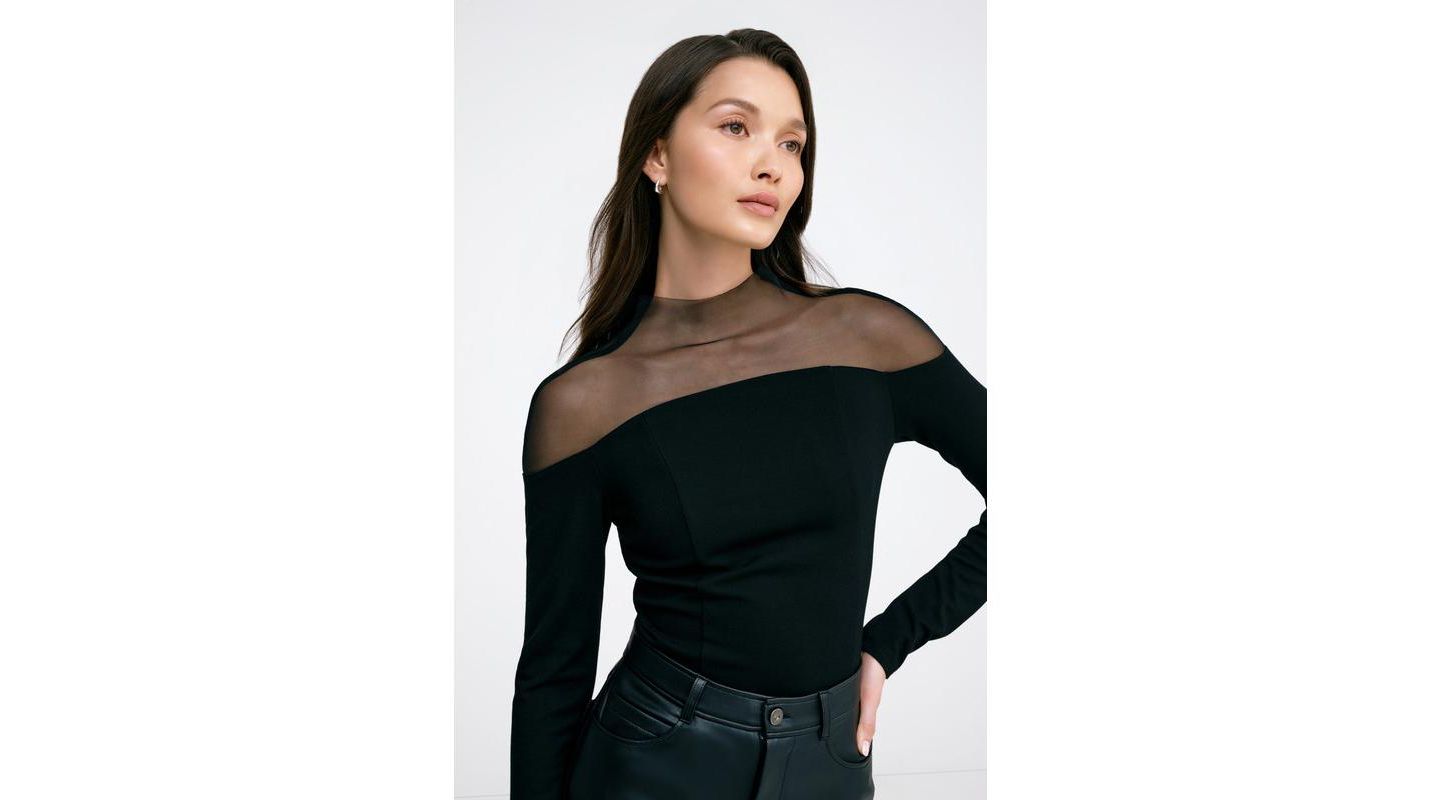 Женский топ Marcella Joanna Mesh Off-Shoulder Long-Sleeve Fitted Top, цвет: Чёрный — фото 2