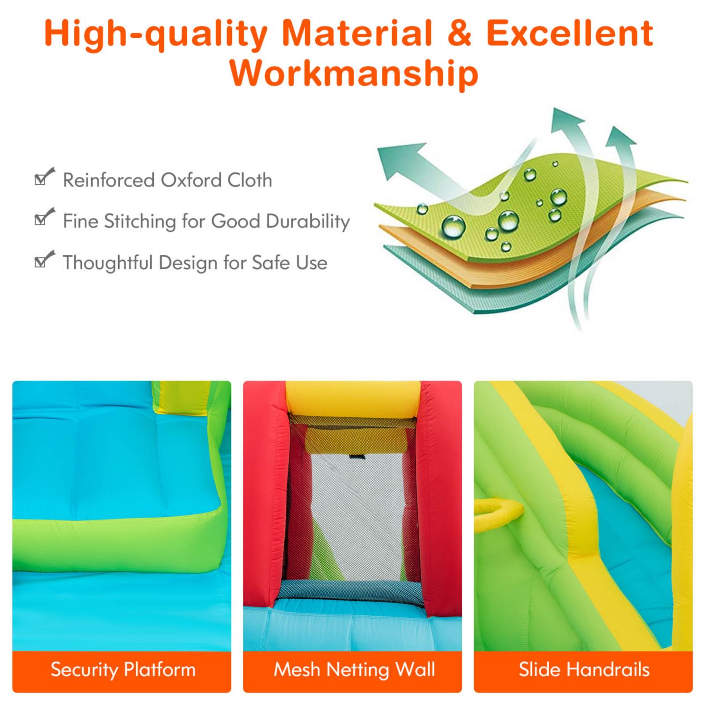 Детская игрушка Costway Inflatable Water Slide Oxford Cloth Bounce House with Splash Pool, Climbing Wall & Basketball Rim, Ages 3-10, цвет: Синий — фото 6