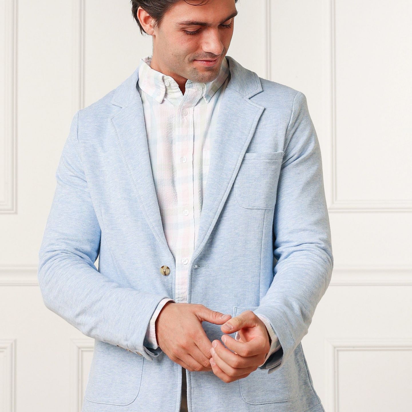 Мужской пиджак Hope & Henry French Terry Blazer, цвет: Светлый синий меланжевый — фото 12