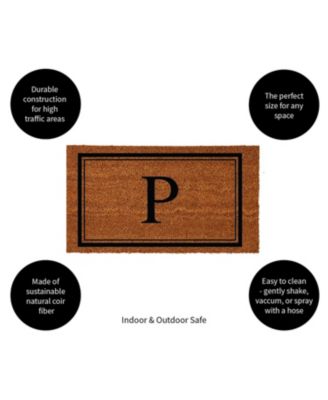 Monogram Indoor Outdoor 100% Natural Coir Doormat 28" x 16" | Letter "P"