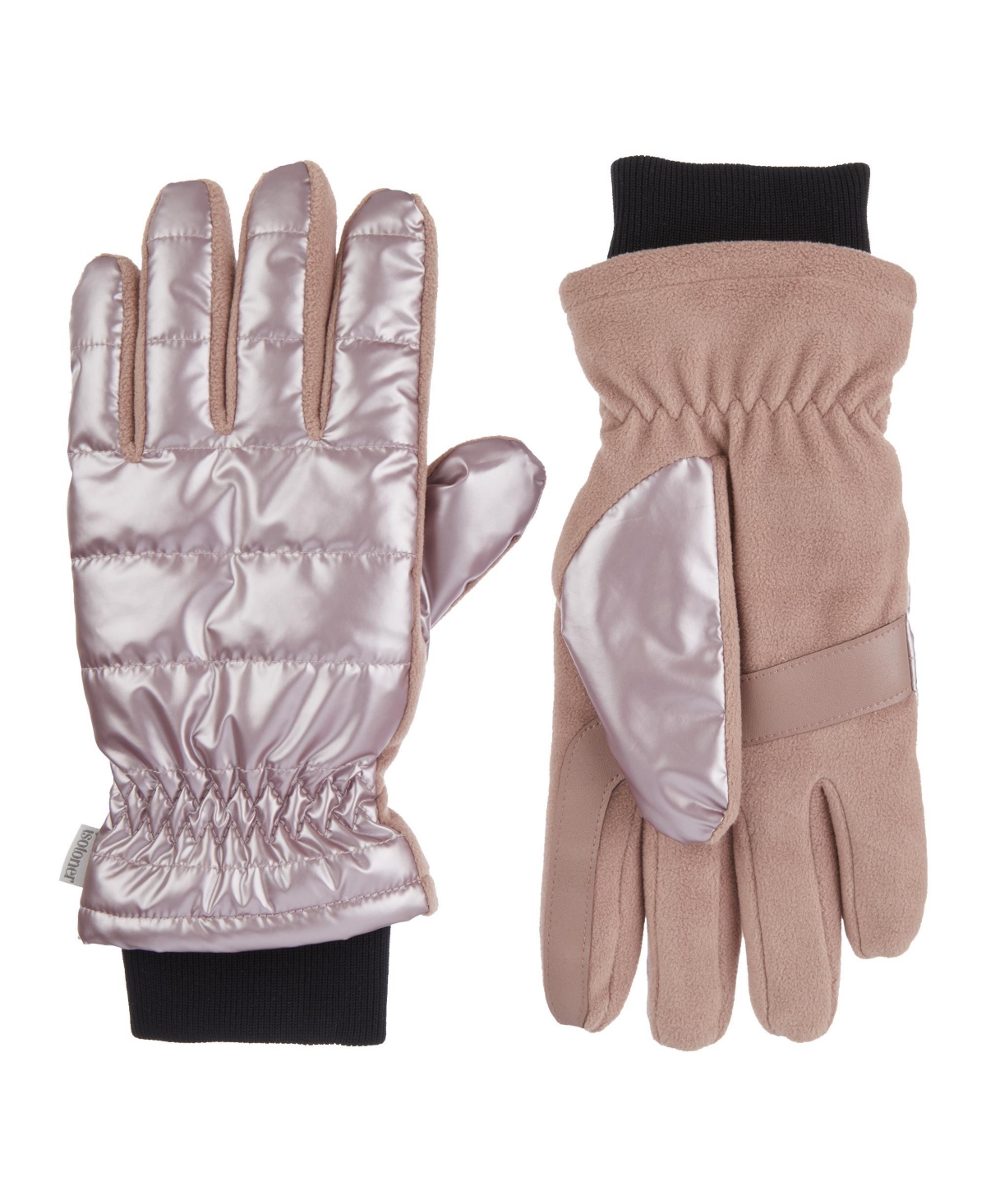 Isotoner Women's Sleek Heat Pongee And Fleece Water Repellent And Touchscreen Gloves In New Blush