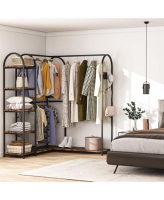 1Pc Metal & E1 Wood L-Shaped, Coat Hooks & Rotatable Desktop Garment Rack