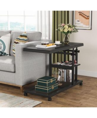 Adjustable C Table with Wheels, Tiltable Laptop Stand & TV Tray with Shelves for Sofa, Bedside, or Couch