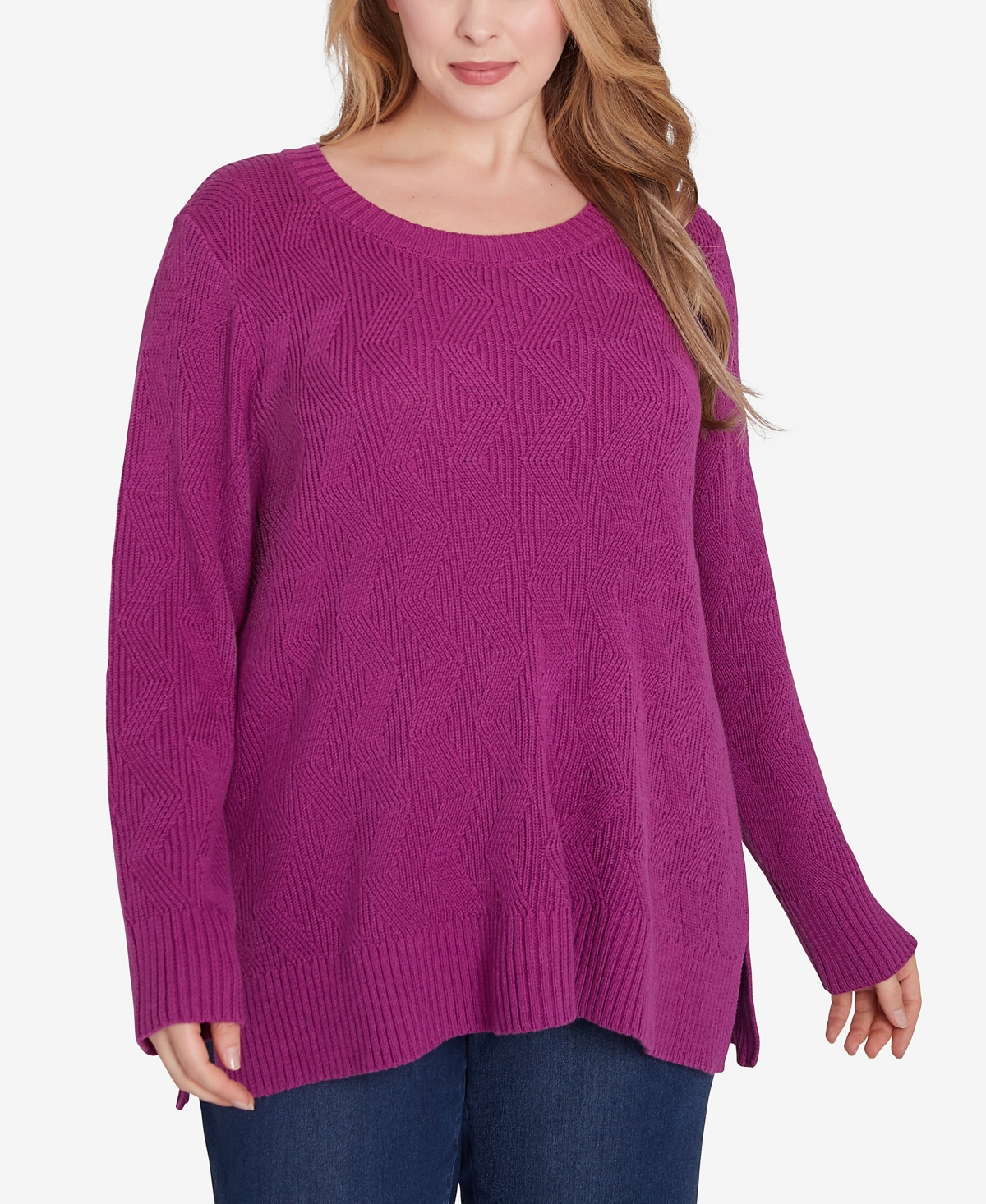 Plus Size Lets Rendez-Blue Solid Long Sleeve Sweater - Dark Violet