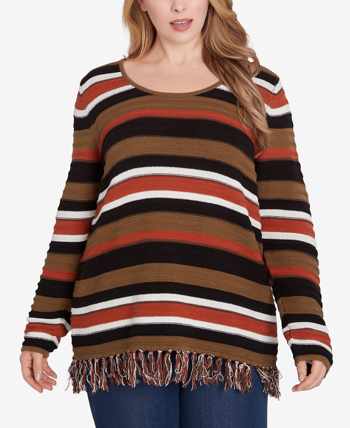 Plus Size Spice It Up Printed Long Sleeve Sweater - Dark Nutmeg Multi