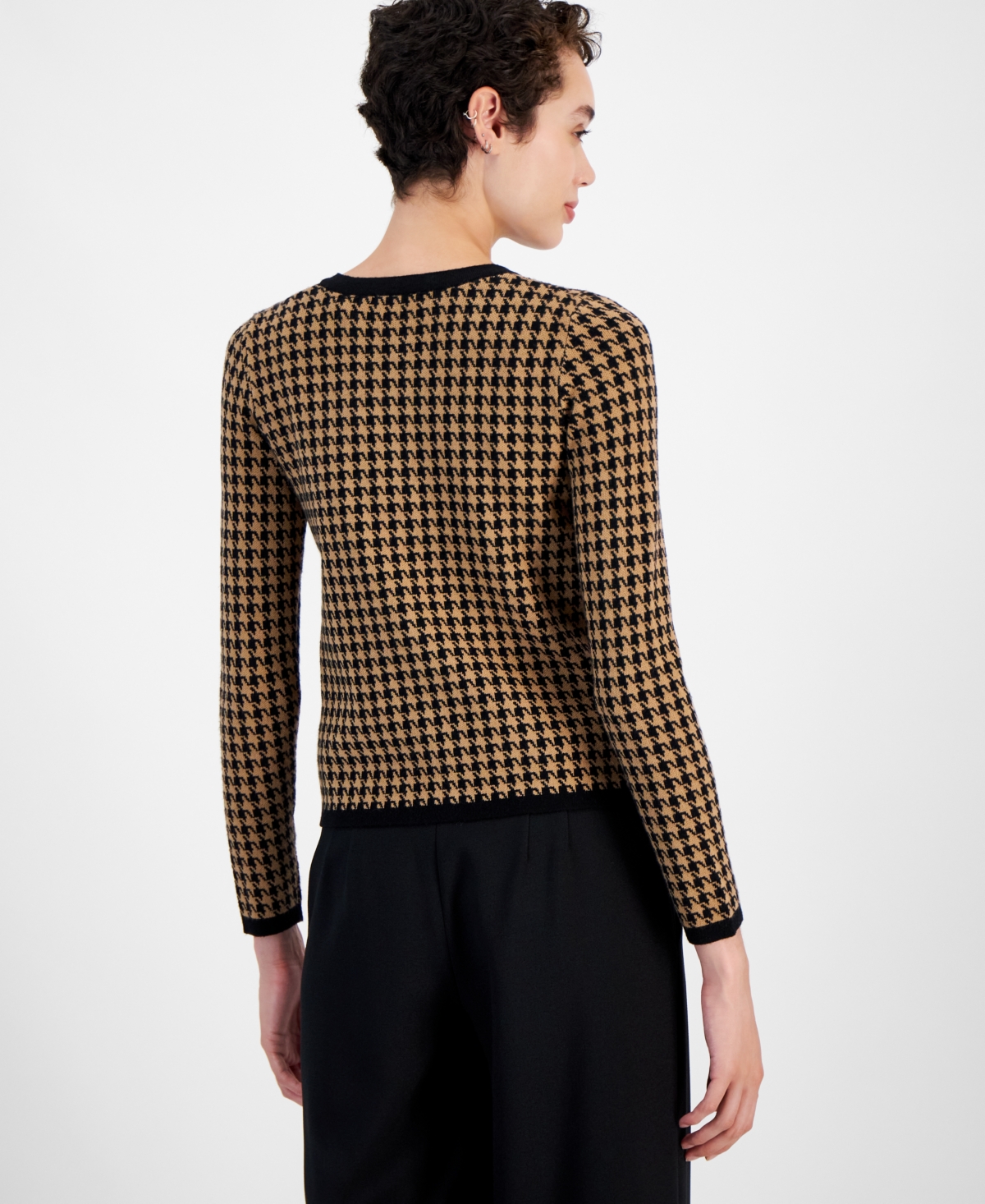 T Tahari Women's Houndstooth Button-Front Cardigan