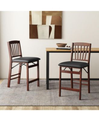Set of 2 Counter Height Chairs Folding Kitchen Island Stool with Padded Seat-Brown