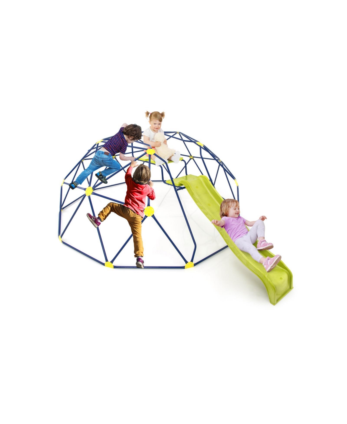 Skonyon 13.3 Ft Climbing Dome Geometric Dome Climber with Extended Wavy Slide and 2 Rest Platforms-Multicolor