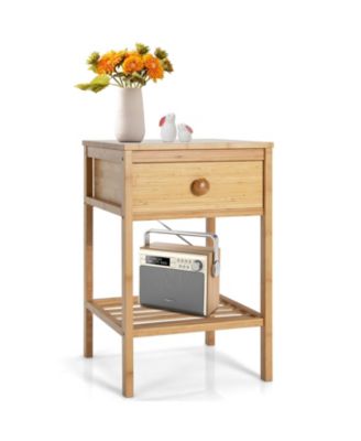 Bamboo Nightstand with Drawer and Open Shelf
