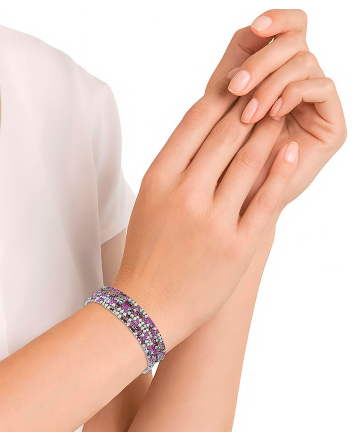 Macy's Multi-color Cubic Zirconia Stretch 6pcs Bracelet Set In White