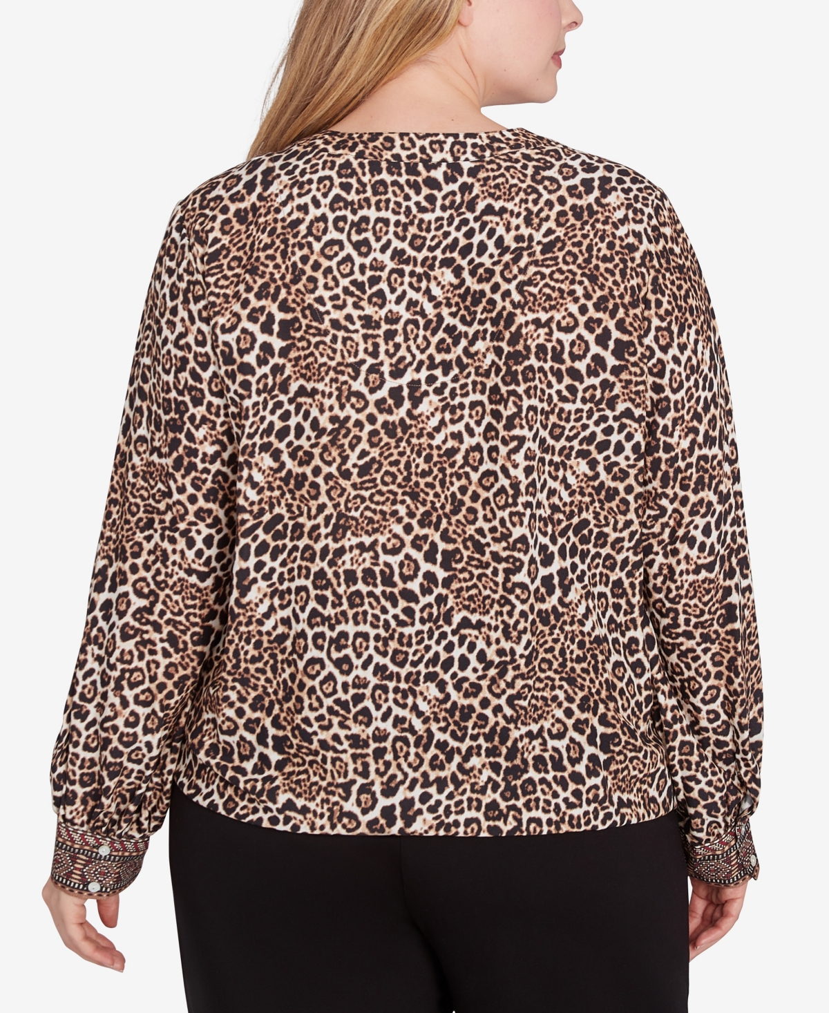 Ruby Rd. Plus Size Split Neck Embellished Animal Placement Print Tie Front Top