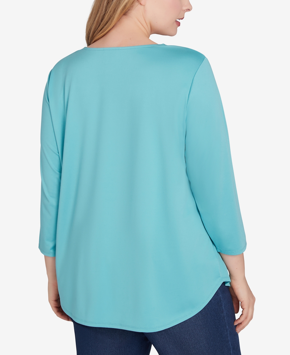 Ruby Rd. Plus Size V-Neck Solid Knit Top with Bead Detail