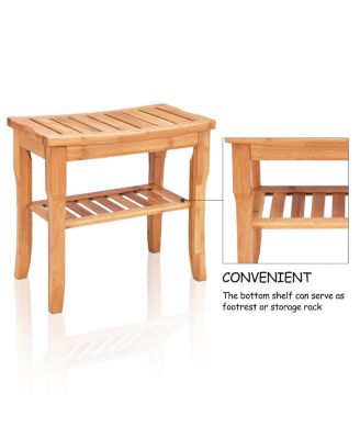 Bathroom Bamboo Shower Chair Bench with Storage Shelf