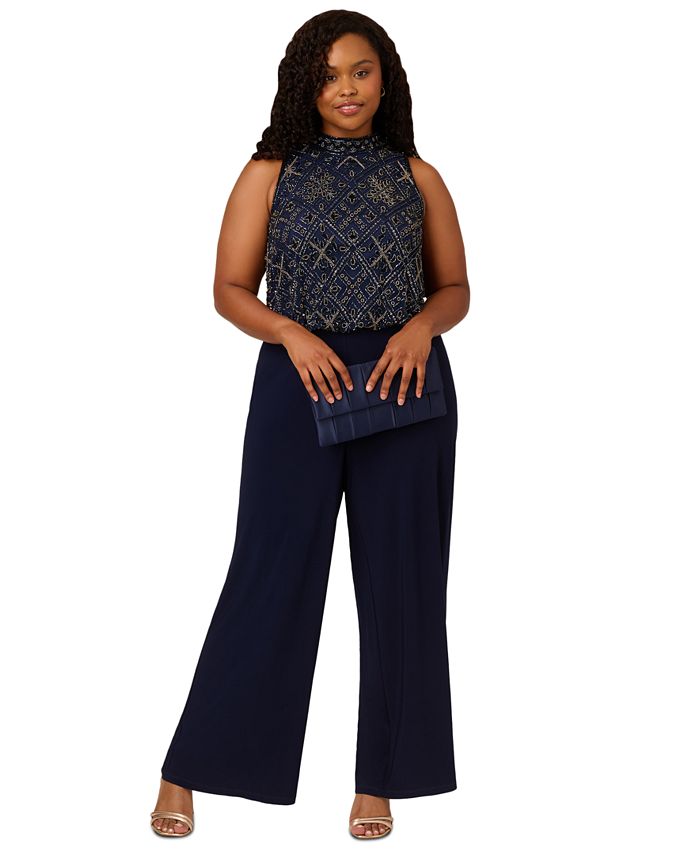 Adrianna Papell Plus Size Beaded Sleeveless Wide Leg Jumpsuit Macy s