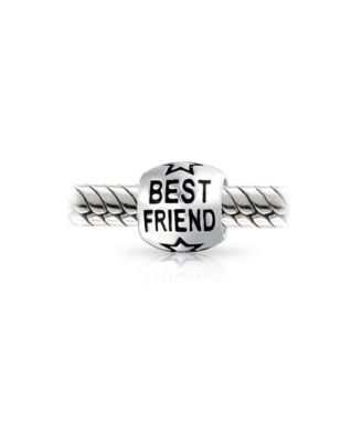 Word Best Friend Star BFF Charm Barrel Bead Oxidized Sterling Silver Fits European Bracelet
