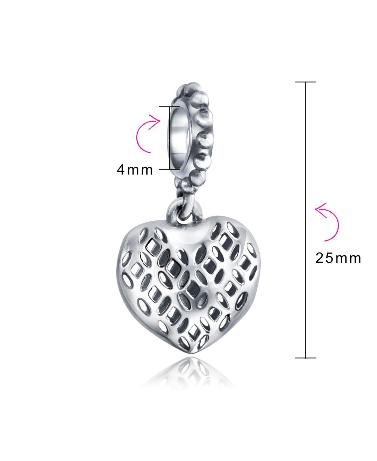 Bling Jewelry Filigree Heart Shape Dangle Charm Bead For Women Sterling Silver Fits European Bracelet