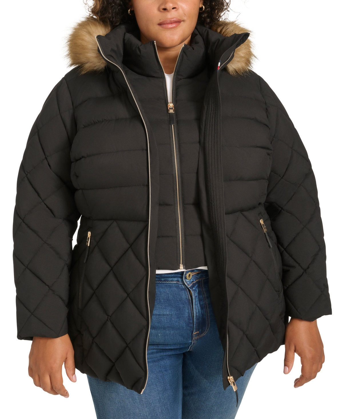 Tommy Hilfiger Plus Size Faux-fur-trim Hooded Puffer Coat, Created For Macy's