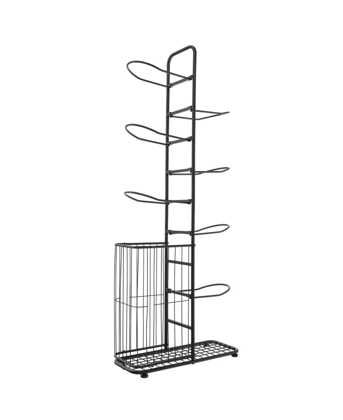 Metal Basketball Holder with 7 Removable Hanging Rods and Side Ball Basket - Black