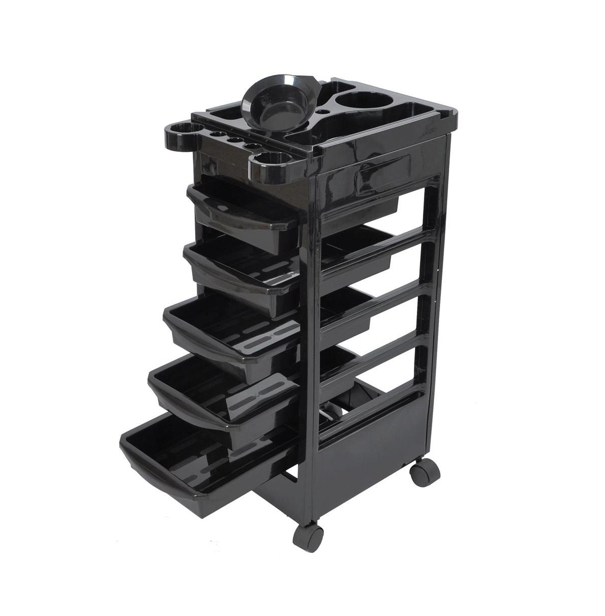 Salon Trolley Storage Drawer Cart Tray w/ Mixing Bowl Beauty Hair Dryer Holder Tool - Black