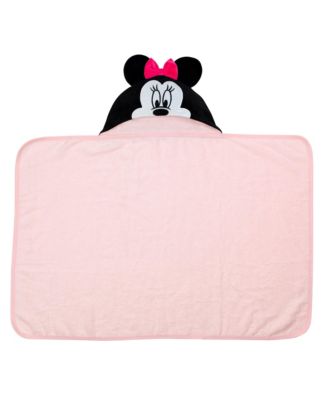 Baby Girls Disney Minnie Mouse Pink Cotton Hooded Bath Towel