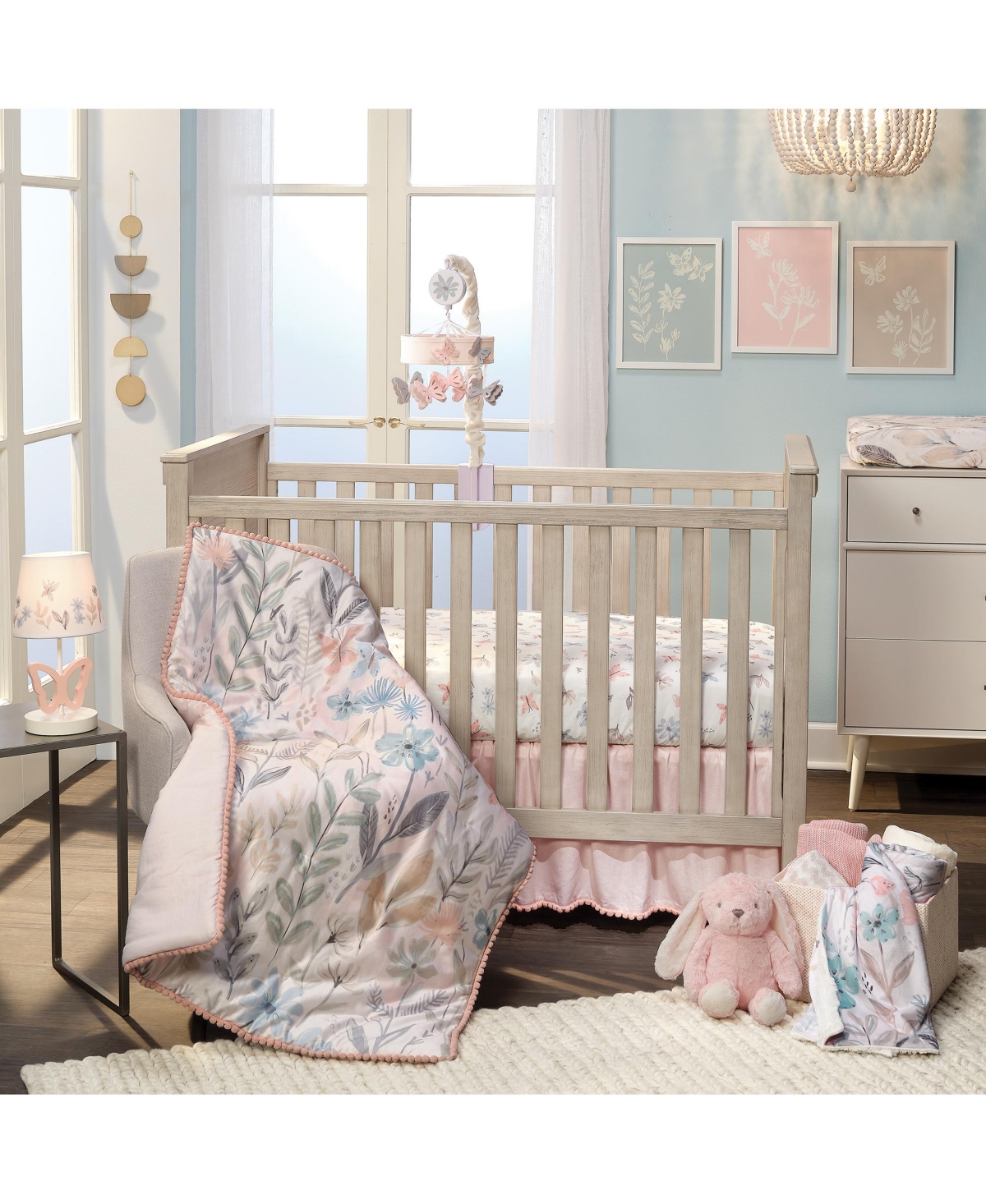 Lambs & Ivy Baby Blooms Watercolor Floral/Butterfly Cotton Fitted Crib Sheet