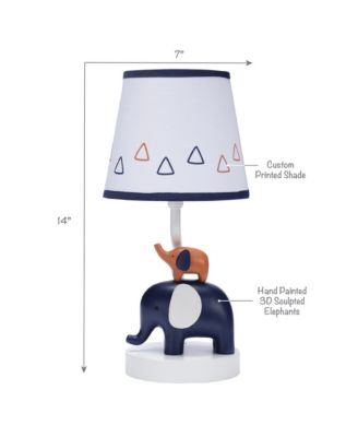Playful Elephant Blue/White Nursery Lamp with Shade and Light Bulb