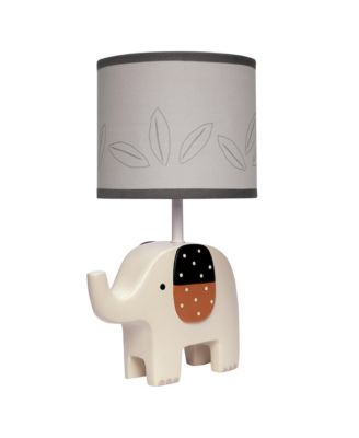 Patchwork Jungle Modern Cream Elephant Lamp With Gray Shade & Bulb
