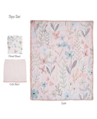 Baby Blooms 3-Piece Pink Floral/Butterfly Baby Crib Bedding Set
