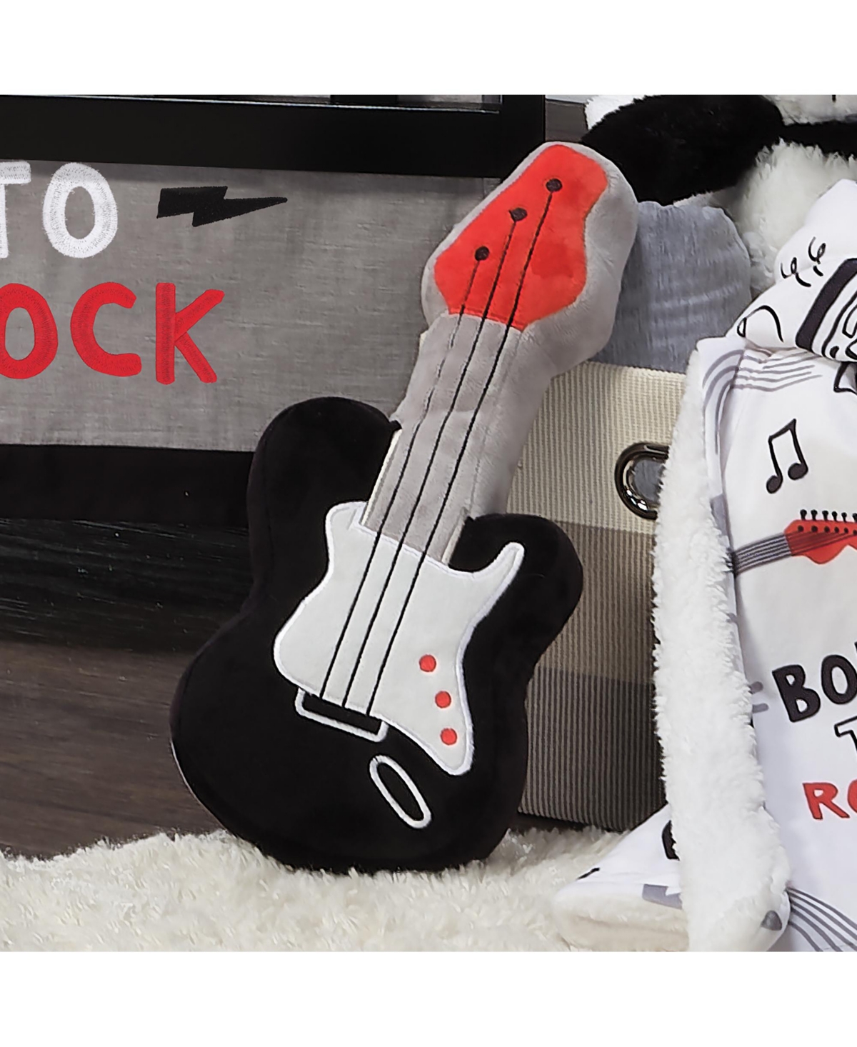 Lambs Ivy Rock Star Plush Guitar Instrument Stuffed Toy - Gray- Black