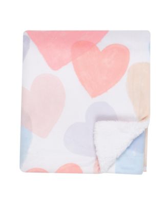 Rainbow Hearts White/Pink/Purple Soft Fleece Baby Blanket