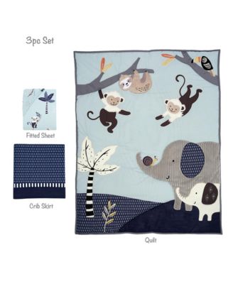 Jungle Party 3-Piece Elephant/Monkey Baby Crib Bedding Set