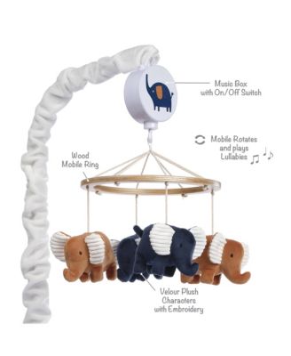 Playful Elephant Blue/White Musical Baby Crib Mobile Soother Toy