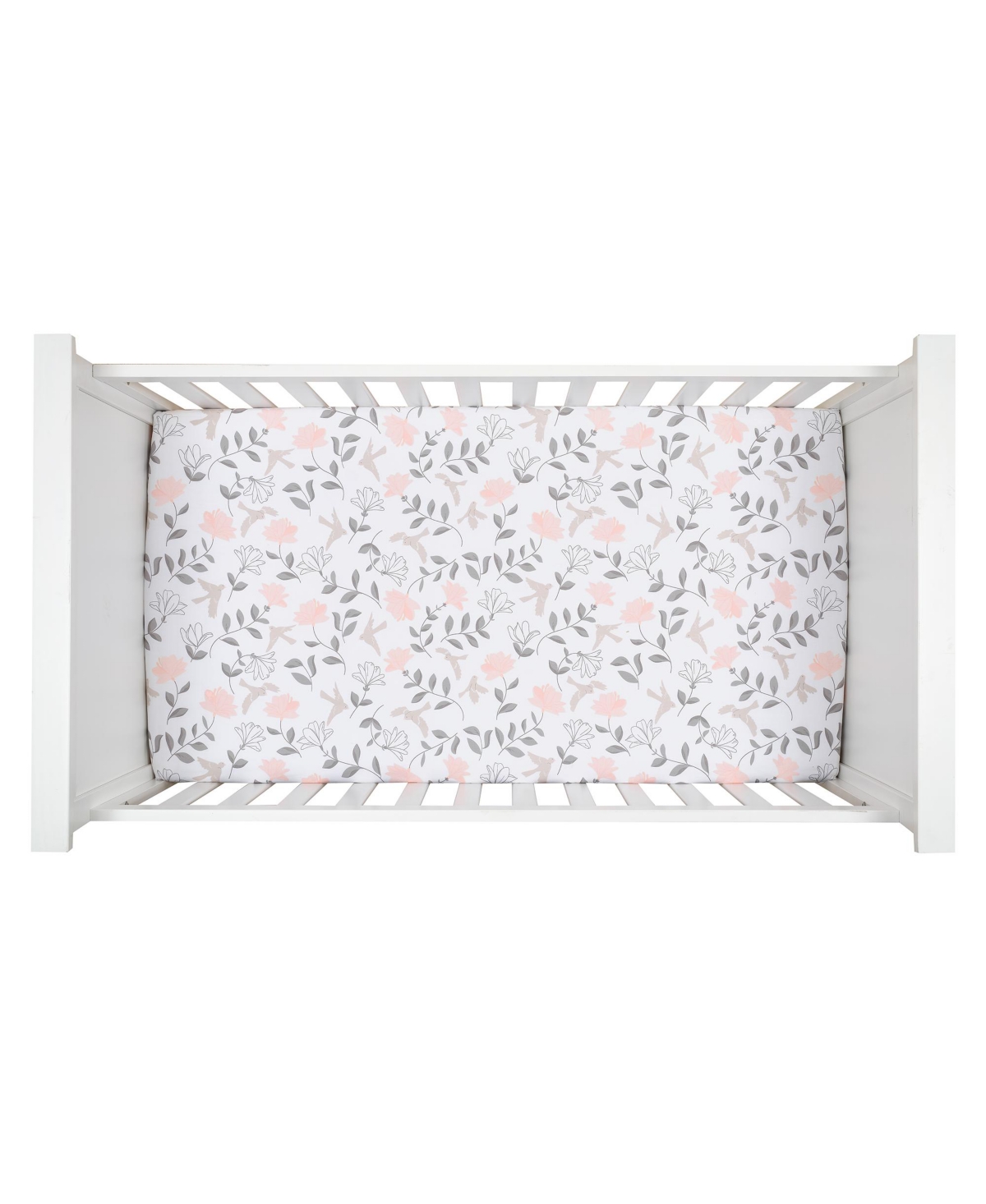 Lambs & Ivy PetalsPink/Gray Floral 100% Cotton Fitted Crib/Toddler Sheet - White