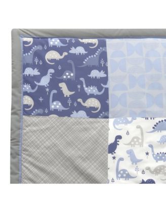 Roar Blue/Gray/White Dinosaur 3-Piece Nursery Baby Crib Bedding Set