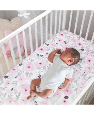 Blossom Pink Watercolor Floral 3-Piece Baby Crib Bedding Set