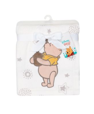Disney Baby WINNIE THE POOH Cream Fleece Appliqued Baby Blanket