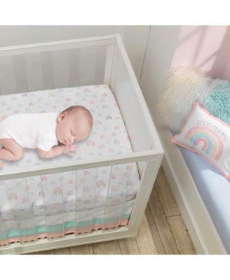 Watercolor Pastel Pink/Mint Rainbow 5-Piece Baby Crib Bedding Set
