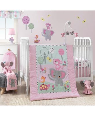 Twinkle Toes Pink/Gray Elephant with Monkey Nursery Lamp with Shade & Bulb