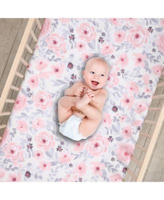 Floral Pink/Gray 2-Pack Fitted Crib/Toddler Sheet Set- Flower