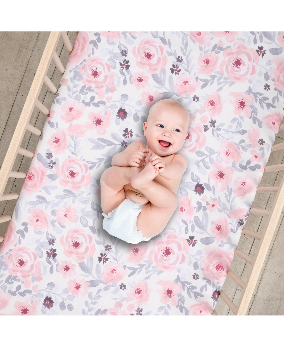 Bedtime Originals FloralGray 2-Pack Fitted Crib/Toddler Sheet Set- Flower - Pink