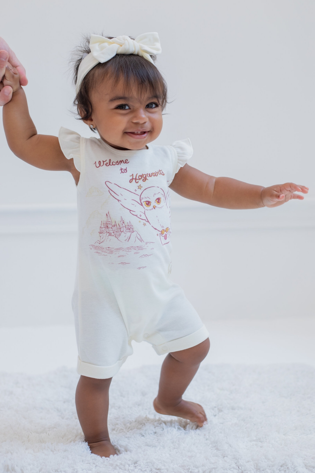 Harry Potter Baby Girls Hedwig Owl French Terry Romper and Headband Newborn to