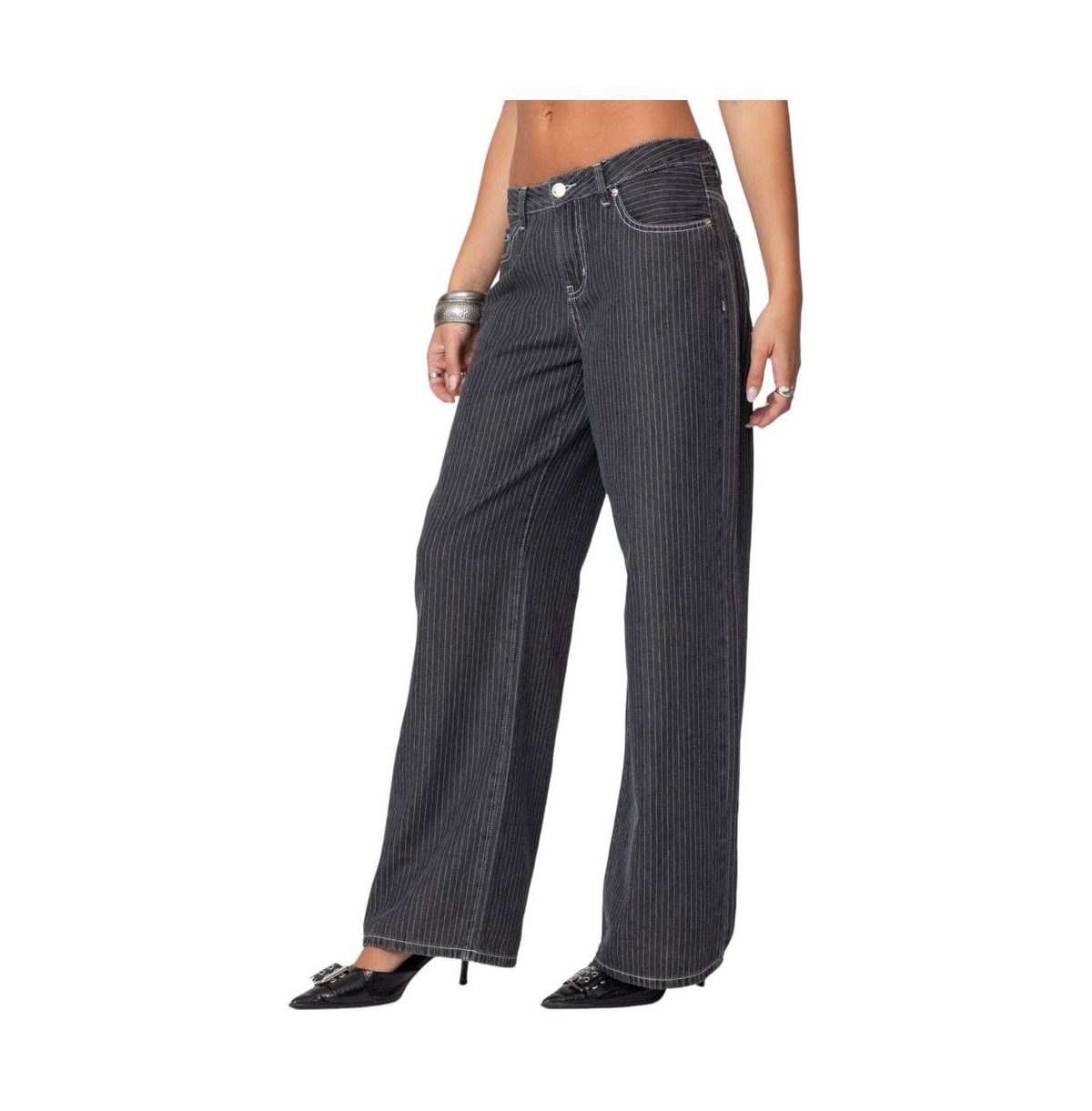 Edikted Women's Pinstripe Low Rise Jeans