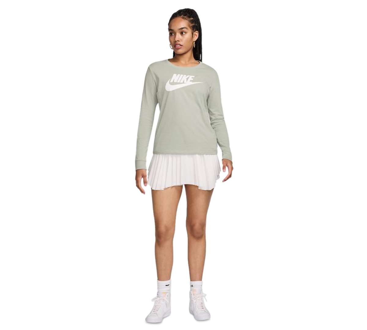 Nike Women's Sportswear Essentials Long-Sleeve Logo T-Shirt -whi