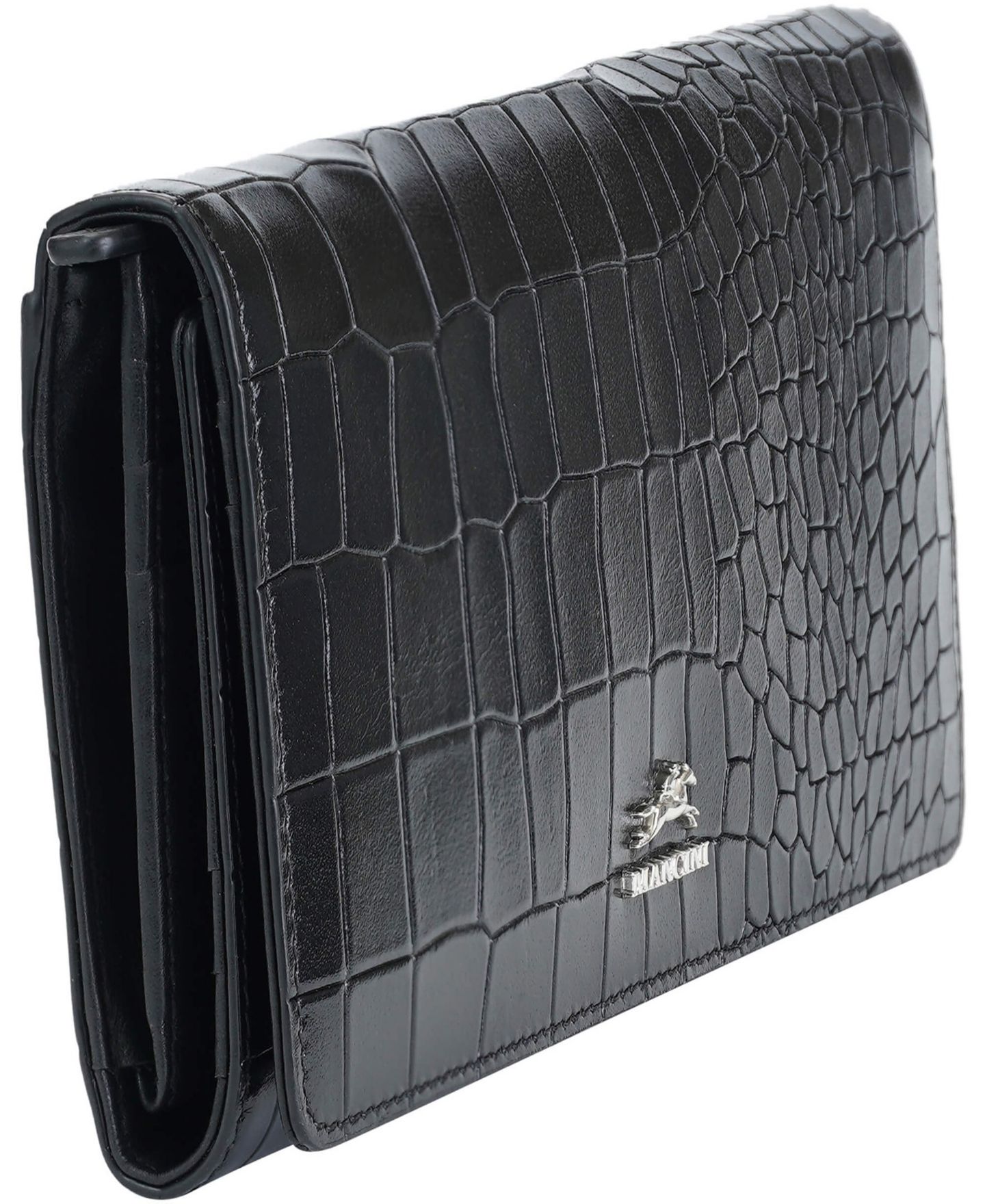 Женский кошелёк Mancini Croco2 RFID Secure Trifold Wallet, цвет: Чёрный — фото 4