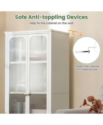 Glass Doors Storage Cabinet with Wheels and Adjustable Shelves