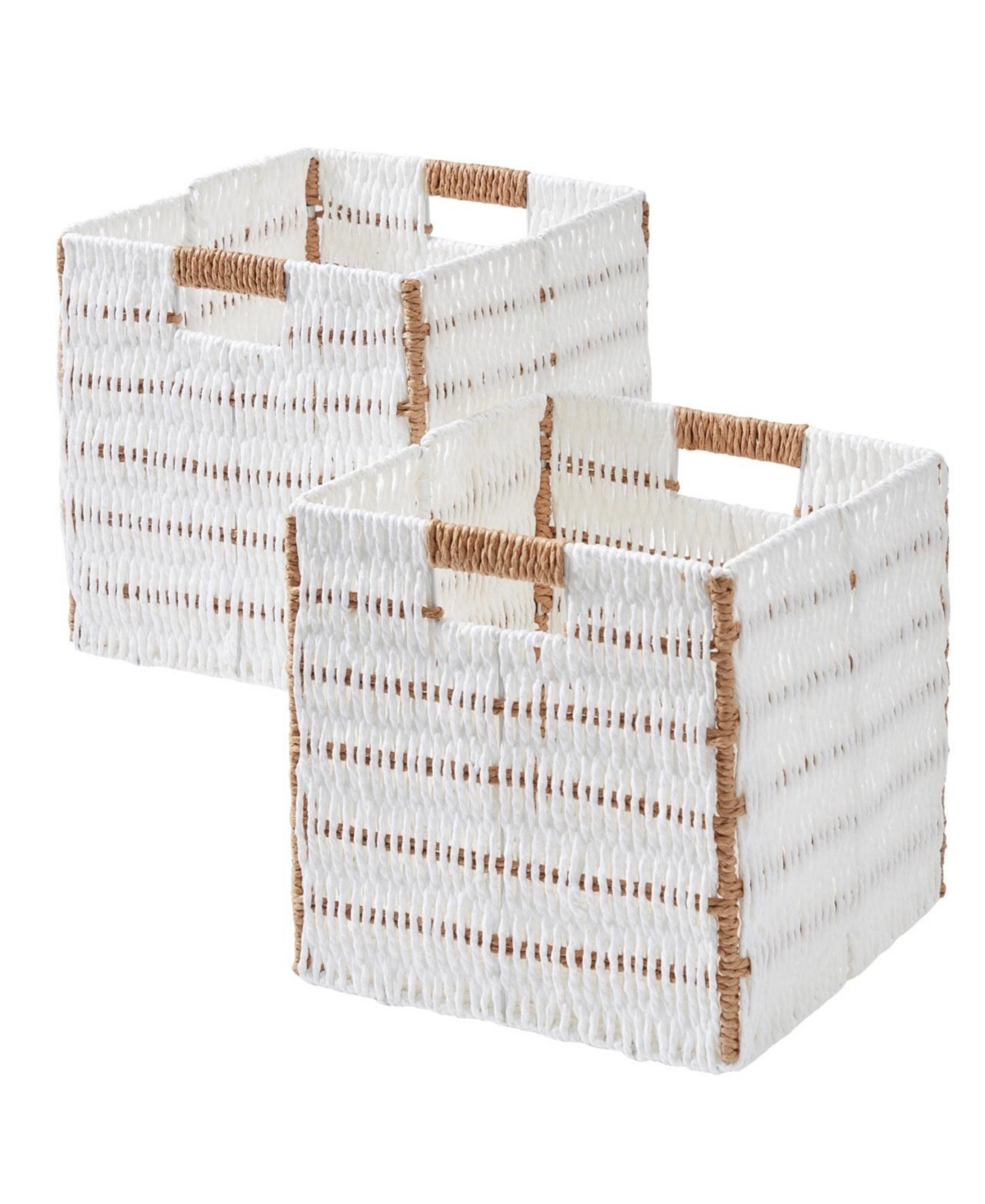 Collapsible Paper Wicker 13 Inch Square Storage Cube Bin Basket - 2 Pack - White/brown