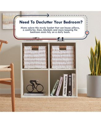 Collapsible Paper Wicker 13 Inch Square Storage Cube Bin Basket - 2 Pack