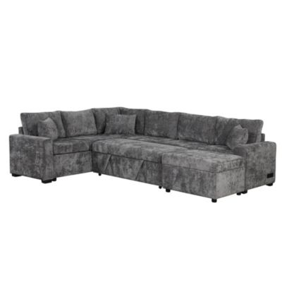 112" Sectional Pull-out Sofa with Storage Ottoman