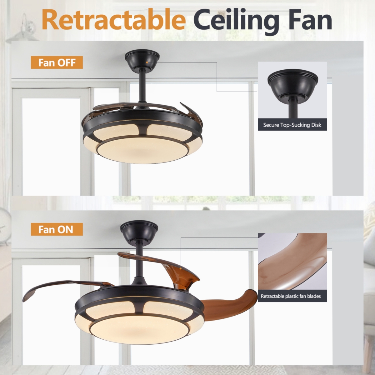 Streamdale Modern Minimalist Retractable Ceiling Fan with Led Light