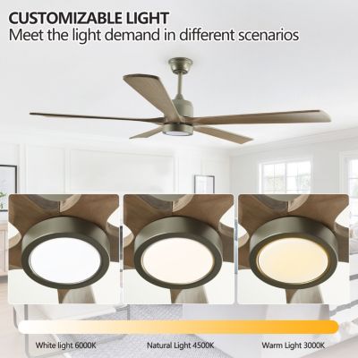 Modern Wood Ceiling Fan with Light and Remote (60")